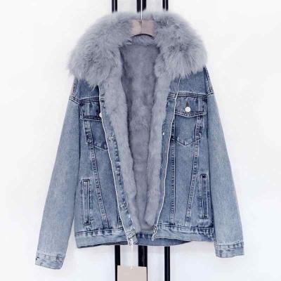 China Durable Lady Denim Coat Ladies Winter Thick Fur Linner Coat Soft Women Coats for sale