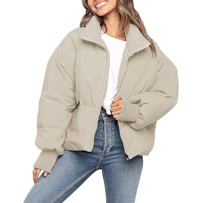 China Sustainable OEM Fashion Women's Winter Long Sleeve Zipper Stripper Jacket Baggy Beige Short Down Coats for sale