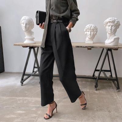 China Breathable Casual Wide Leg Women Pants Women High Waist Drape Straight Gray Black Slim Suit Pants for sale