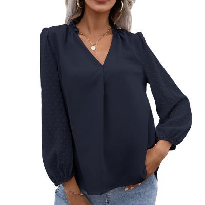 China 2021 Autumn New Breathable V-Neck Women's Long Sleeve Blouse Blown Sleeves for sale