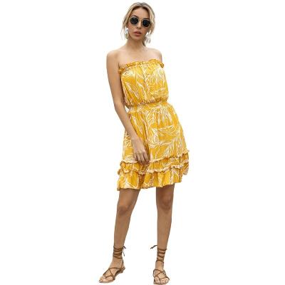 China 2020 New Breathable Women Off The Shoulder Beach Holiday Summer Dresses Colorful Floral Print Chiffon Dresses for sale