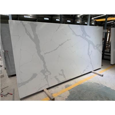 China 2022 modern wholesale artificial calacatta quartz slabs white stone gray surface veins quartz for kitchen top for sale