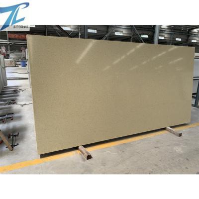 China 2022 modern new arrive pure yellow artificial stone engineered quartz glass slabs kitchen countertops for sale