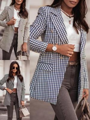 China 2022 Autumn Women's Breathable Casual Shacket, Outwear Plaid Blazer For Women for sale