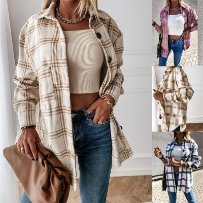 China Autumn/winter new arrival plaid jacket contrast color thick shirt long sleeve women's viable shackets for sale