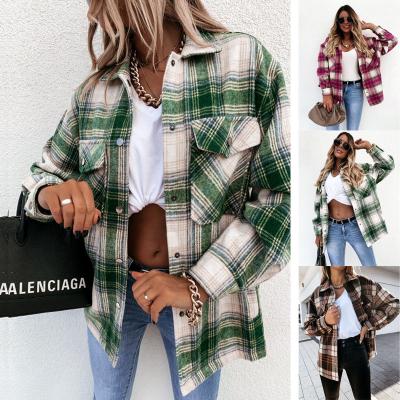 China 2022 Autumn Winter Breathable Plaid Thick Flannel Shacket Long Sleeve Women's Shackets for sale