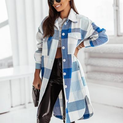 China 2022 New Autumn and Winter Women's Viable Thick Flannel Plaid Jacket Shacket for sale