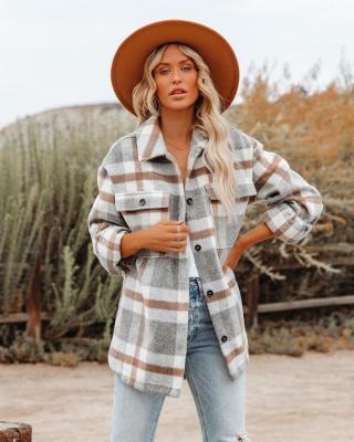 China 2022 Fall And Winter Flannel Plaid Shacket Thick Viable High Quality Plaid Shacket For Women for sale