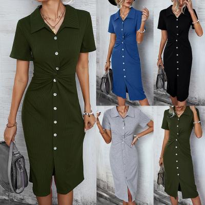 China Casual Dress 2022 Washable Factory Price Shirt Collar Rib Maxi Dress For Women Soft Soft for sale