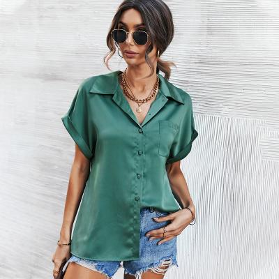 China 2022 Summer Amazon Fashion Women Soild Short Sleeve Shirt 5 Colors Womens Shirts Breathable Tops For Women for sale