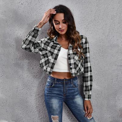 China Super01 2022 Women's Slim Plaid Crop Jacket Breathable Casual Summer Plaid Outwear Shacket Short For Women for sale