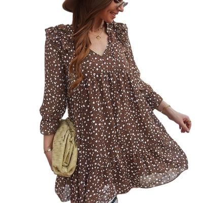 China Super01 2022 Summer Hot Sale Women's Leopard Print Long Sleeve Chiffon Mini Dress Breathable for sale