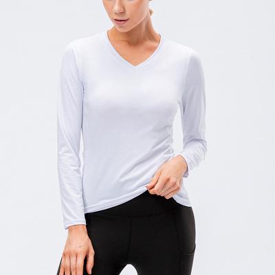 China Custom Made High Quality Women Breathable Logo Solid Color Gym Yoga Use Breathable Quick Dry Long Sleeve Ladies Sports Fitted Top T-Shirt for sale