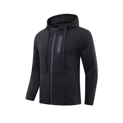 China Breathable Custom Design Mens Zipper Long Sleeve Fitness Jogging Jacket With Hood Gym Workout Quick Dry Running Sportswear for sale