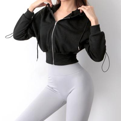 China Custom Made High Quality Women's Hoodie Breathable Sportswear With Zipper Ladies Breathable Quick Dry Waist Tightening Running Jogging Jacket for sale