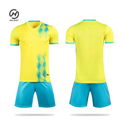 China Hot Selling Quick Dry And Beathable Soccer Jerseys Yellow And Green Sublimation Soccer Jersey And Shorts Soccer Jersey Quick Dry Training Uniform for sale