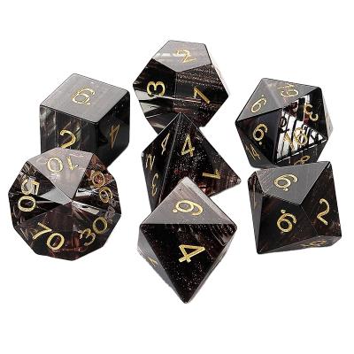 China Glass Factory Wholesale Black Striped Zircon Gemstone Glass Dies Set For DND Dungeons And Dragons RPG Game for sale