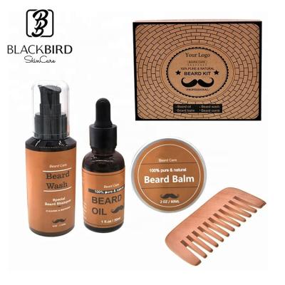 China Comfortable Customized Your Logo Men Beard Care Set Men Brush Comb Kit Barba Beard Grooming Oil Balm Kit for sale