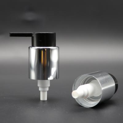 China Non Spill Hot Sale Left Right Locked Silver Aluminum Lotion Treatment Pump With Outer Spring For Body 24/410 for sale