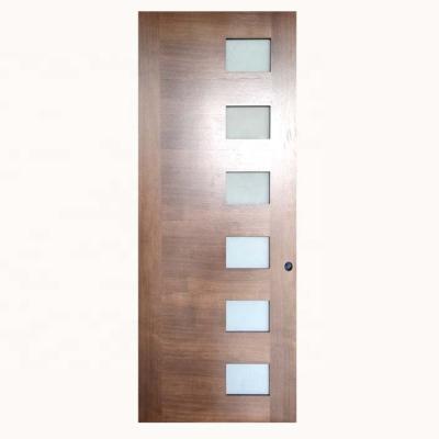 China Flush door with glass interior commercial hotel door wood walnut veneered solid core door with glass for sale