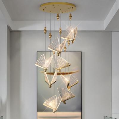 China Luxury modern minimalist simple head light butterfly chandelier Hall restaurant stairwell bedside net red chandelier for sale