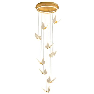 China Modern Designer Indoor Home Decor Staircase Pendant Chandelier Fancy Decorative Minimalist Led Butterfly Hanging Light for sale