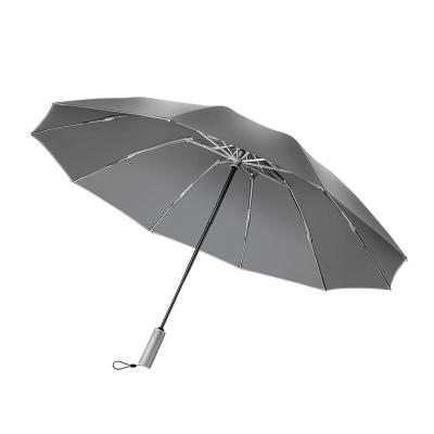 China 10 Bone Reverse Night Umbrella CLASSIC Triple Safe Automatic Opening Reflective Umbrella With Flashlight Business Umbrella for sale