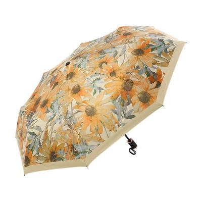 China Europe Triple With Umbrella Fancy Sun Flower Umbrella French Printing French Printing Automatic Umbrella for sale