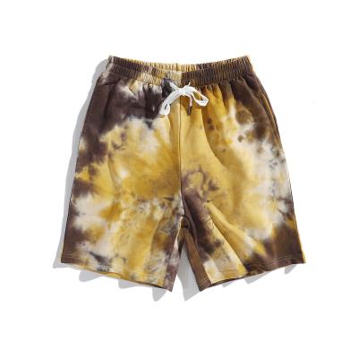 China 100% Cotton Boardshorts Large Sizes Breathable Unisex Men's Swim Trunks Yellow Tie Dye Men's Shorts for sale