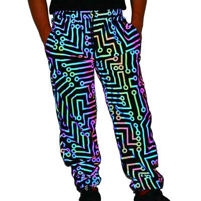 China 2020 Breathable Wholesale Custom Hip Hop Geometric Pattern Rainbow Color Circuit Pattern Reflective Pants for sale