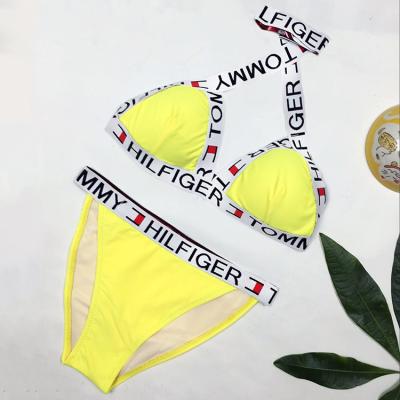 China 2020 New Arrivals Women's Solid Color Slit Bikini Letter Swimwear Wholesale Breathable Bikinis Swimsuit for sale