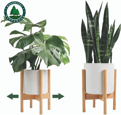 China CLASSIC Bamboo Plant Stand Adjustable Indoor Plant Stand Modern Plant Stand With Tray Mid Century for sale