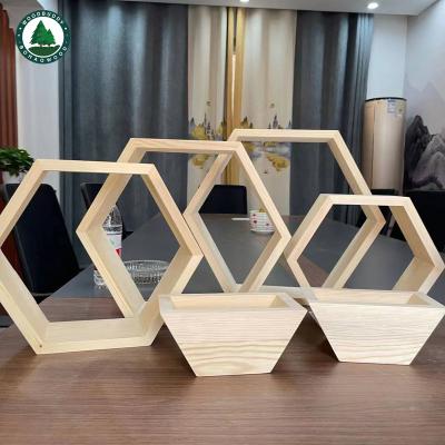 China 4-Honeycomb Wall Shelf Minimalist Hexagon Floating Shelves Set. Geometric Hexagon Shelves; Solid Paulownia wood; pine board for sale