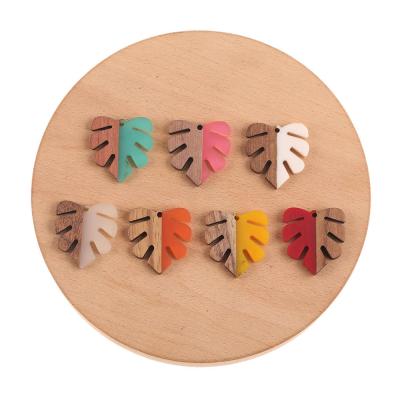 China DIY Jewelry Making Jewelry Accessories Cordial Design 30Pcs 28*30MM Jewelry Accessories DIY Earrings Making Leaf Shape Natural Wood And Resin Handmade for sale