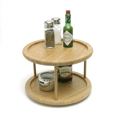 China Smoothly Rotate 2 Tier Kitchen Room Condiment Bamboo Turntable Bottles Storage Table for sale