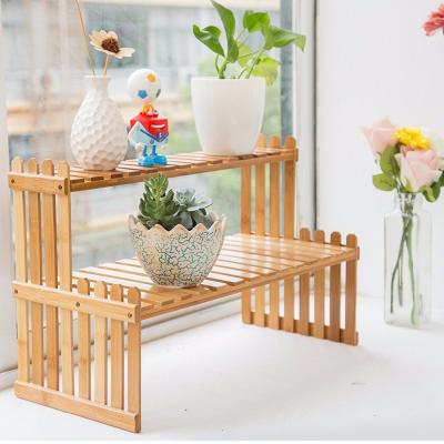 China 2 Tier Flower Stand Shelf Stand Bamboo Sustainable Display Rack for sale