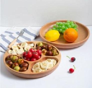 China Sustainable Log Serving Tray Block Palte Food Fruit Nut Storage Tray with 5 Places for sale