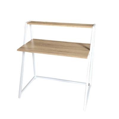 China Firmly 2 Tier Computer Table With Wood Metal Frame Study Table With Storage Shelf for sale