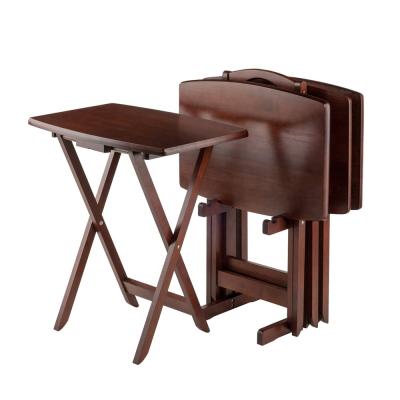 China 4 Sets One Foldable TV Stand Tray Table Walnut Wooden Side Table For Living Room Or Kitchen Room for sale