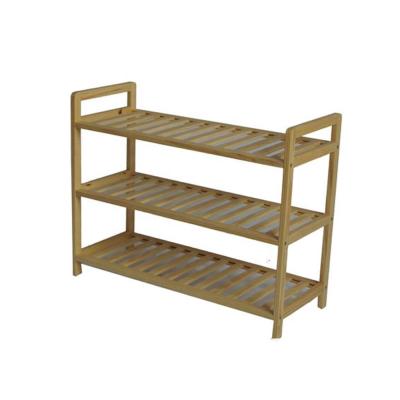 China Homemade Stability Simple Design 3 Row Solid Wood Shoes Rack For Entrance for sale