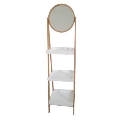 China Bamboo Towel Racks With Shelf 3 Tier Tray Shelf Wooden Bathroom Shelf With Mirror for sale