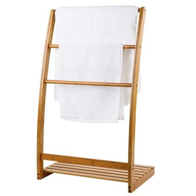 China Home Hotel Bathroom Furniture Bamboo Towel Rack 3 Tier Freestanding Ladder Shelf for sale