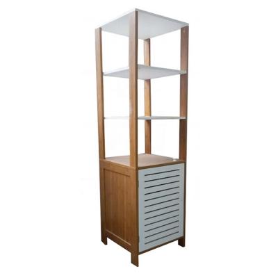 China Freestanding Luxury Bathroom Shelf Bamboo Bathroom Cabinet With MDF Towel Shelf for sale