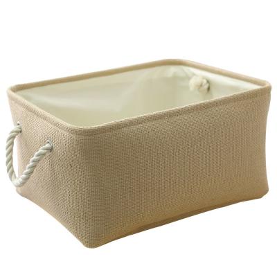 China Viable beige color rectangle storage canvas basket with rope handle for storage toys for sale