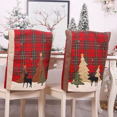 China Durable Christmas Gifts Presents Santa Claus Snowman Reindeer Xmas Chair Back Cover For Dining Room for sale