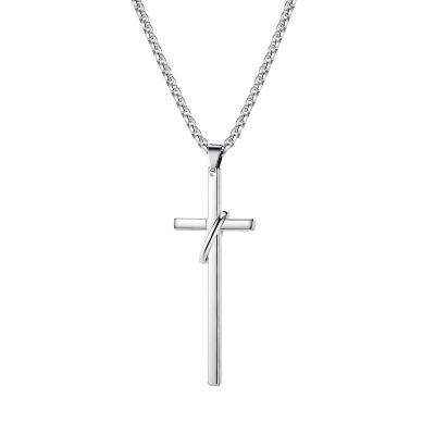 China Wholesale Custom Vintage Fashion Jewelry Silver Color Cross Stainless Steel Pendant Necklace for sale