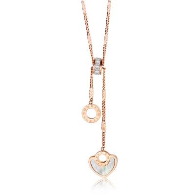 China New Arrival Luxury Drop Romantic Rose Gold Stainless Steel Heart and Circle Necklace for Women Jewelry for sale