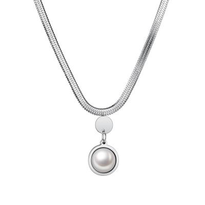 China Fashionable Jewelry Stainless Steel Snake Chain High Polishing Simple Pearl Necklace With Pendant for sale