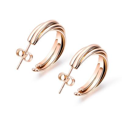 China 2022 FASHIONABLE Classic Rose Gold Stainless Steel Stud Earrings Circle Modern Trend Earring For Women for sale