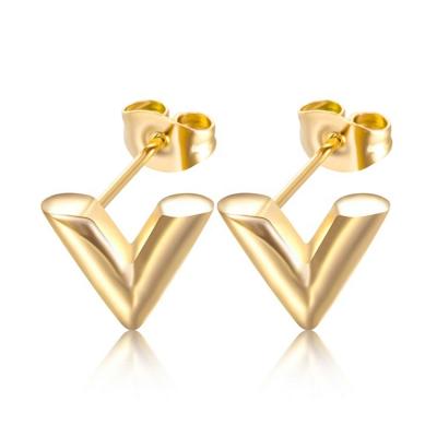 China TRENDY Inspired Ladies Jewelry Stainless Steel Fashion 18K Gold Plated Initial Letter V Earrings for sale